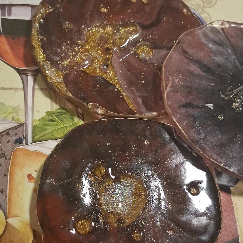 Handcrafted Gold Resin Coasters Set - Picture 2 of 10
